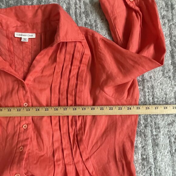 Coldwater Creek 100% Linen Collared Button-Front Pleated Top Size 2X Orange - Picture 12 of 15